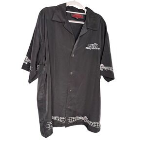 Easy Rider skull embroidered button down black polo top